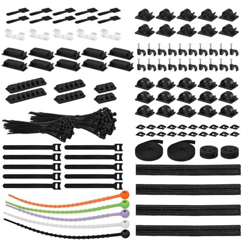 Kit organizador de gestión de cables de 319 piezas, incluye clips adhesivos, correas reutilizables y bridas de nailon negras miniatura 1