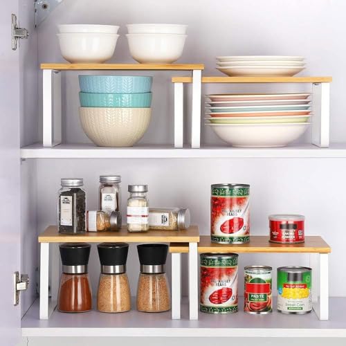 Image of Decorlay Metal & Wooden Free Standing Shelf Organizer Bathroom Kitchen Counter Top Shelves, Spice Rack for Pantry Dressing Cabinet Office Table Area (White + Beech)