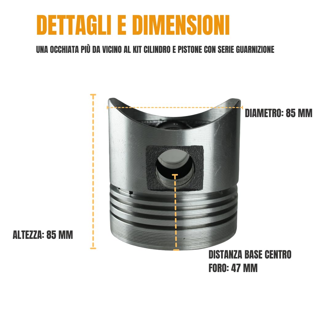 Generico Kit Cilindro e Pistone + Serie Guarnizione Completa e Paraoli Adattabile per Motore Lombardini Diesel LDA 510 per Motozappa e Motocoltivatore