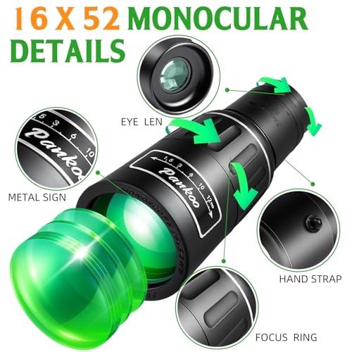 Image of Pankoo 16X52 High Powered Monocular Telescope for Adults - Power Prism, Compact HD Scope, Perfect for Gifts, Hiking, Concert, Travelling & Bird Watching