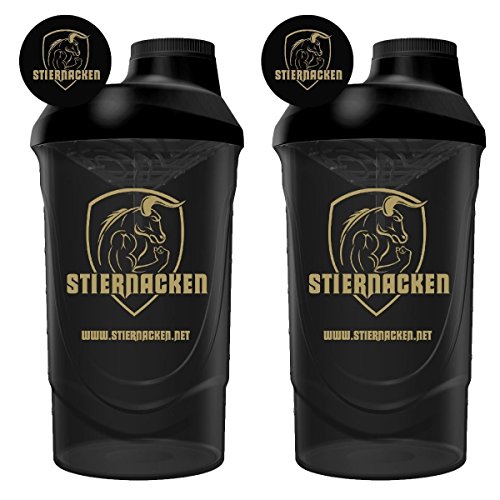 Preisvergleich Produktbild STIERNACKEN - 2 Stück Protein Eiweiß Shaker Bottle Schwarz / Gold