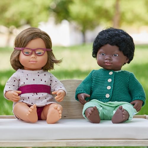 Image of Miniland Doll 15'' Caucasian Girl with Down Syndrome with Glasses (Box) - Made in Spain, Anatomically Correct, Quality, Toty