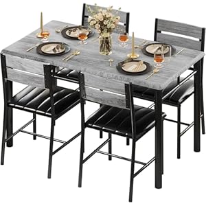 IRONCK Dining Table Set for 4, Wood Kitchen Table with Upholstered Chairs for Kitchen Room and Small Spaces, Grey