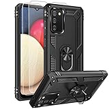 for Samsung A02s Case, Galaxy A02s Case with HD Screen Protector, Military-Grade Ring Kickstand Holder Car Mount 15ft Drop Tested Shockproof Cover Phone Case for Galaxy A02s, Black
