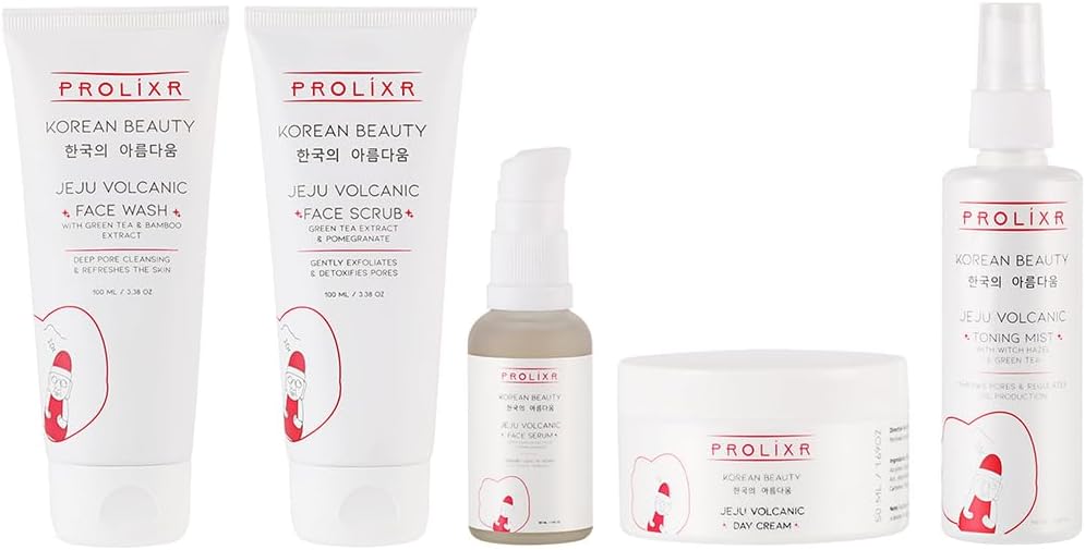 Prolixr Korean AM Routine - For Hydrated & Glowing Skin - With Face Wash, Face Scrub, Face Toner, Face Serum & Day Cream - Korean Skin Care Products