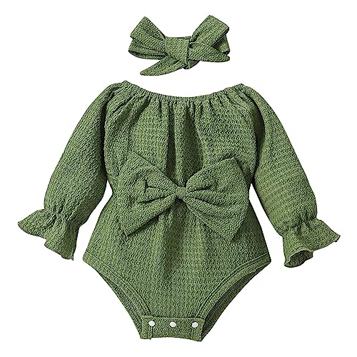 Image of Wedding Jumpsuit for Newborn Baby Girls Romper Long Sleeve Bow Solid Color Harness Outside Bodysuit 0 to 18M