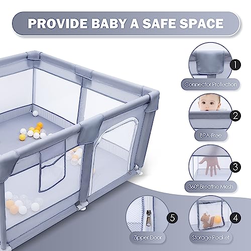 Baby Playpen, Baby Playard, Large Baby Playard, Indoor & Outdoor Kids Activity Center with Anti-Slip Base, Sturdy Safety Play Yard, Baby Fence - Thumbnail 4