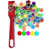 Dacefloy Magnetische Stäbe und Bingo Chips Set Magnetstab 100 Metall Ringed Discs Wissenschaft STEM Kit Lernzubehör Familie Spiel Nacht Lotto Token (Roter Satz)