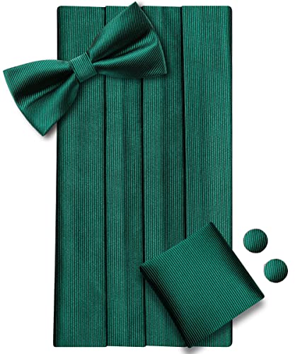 Image of Dubulle Mens Cummerbund and Bow Tie Set Paisley Floral Pretied Bowties for Men Pocket Square Cufflinks Wedding Business