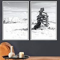 2 Piece Framed Canvas Wall Art Monochromatic Mountains Canvas Prints Home Artwork Decoration for Living Room,Bedroom - 16