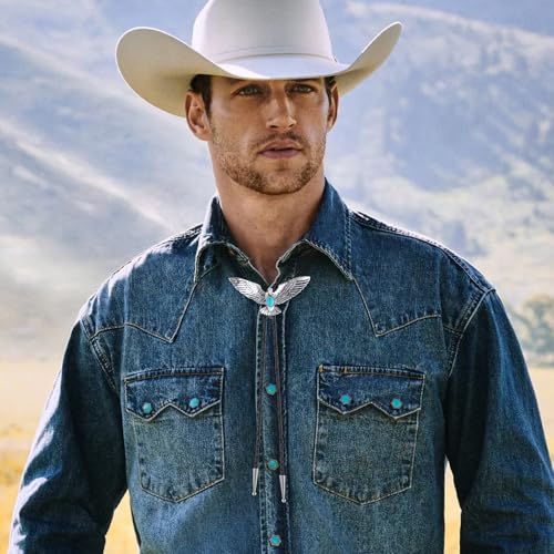 Image of HUABOLA CALYN Bolo Tie for Men Women, Native American Turquoise /Longhorn Bull /Eagle /Horse Bolo ties,Western Tie Costume