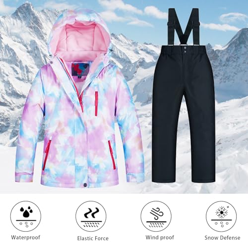 Kids Girls Boy Winter Bib Snow Pants And Jackets Toddler Girl Snowsuit Winter Coat Waterproof Outdoor Snowboarding (F, 5-6 Years)2