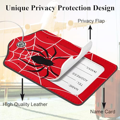Spider on Spider Web Luggage Tags, 2 Pack Travel Cruise Tags for Suitcases, Cute Identifiers with Privacy Flap, Baggage Tags for Women Men Kids Backpack Handbag2