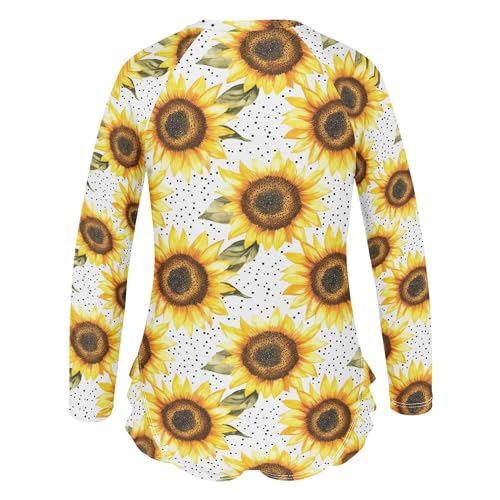 Sunflower Flower Girls Long Sleeve Rashguard Swimsuit UV Protection One-Piece Swimwear Bathing Suit B04045183