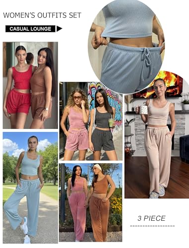Ekouaer Women's 3 Piece Lounge Set, Soft Knit Summer Outfit with Pocket - image 6