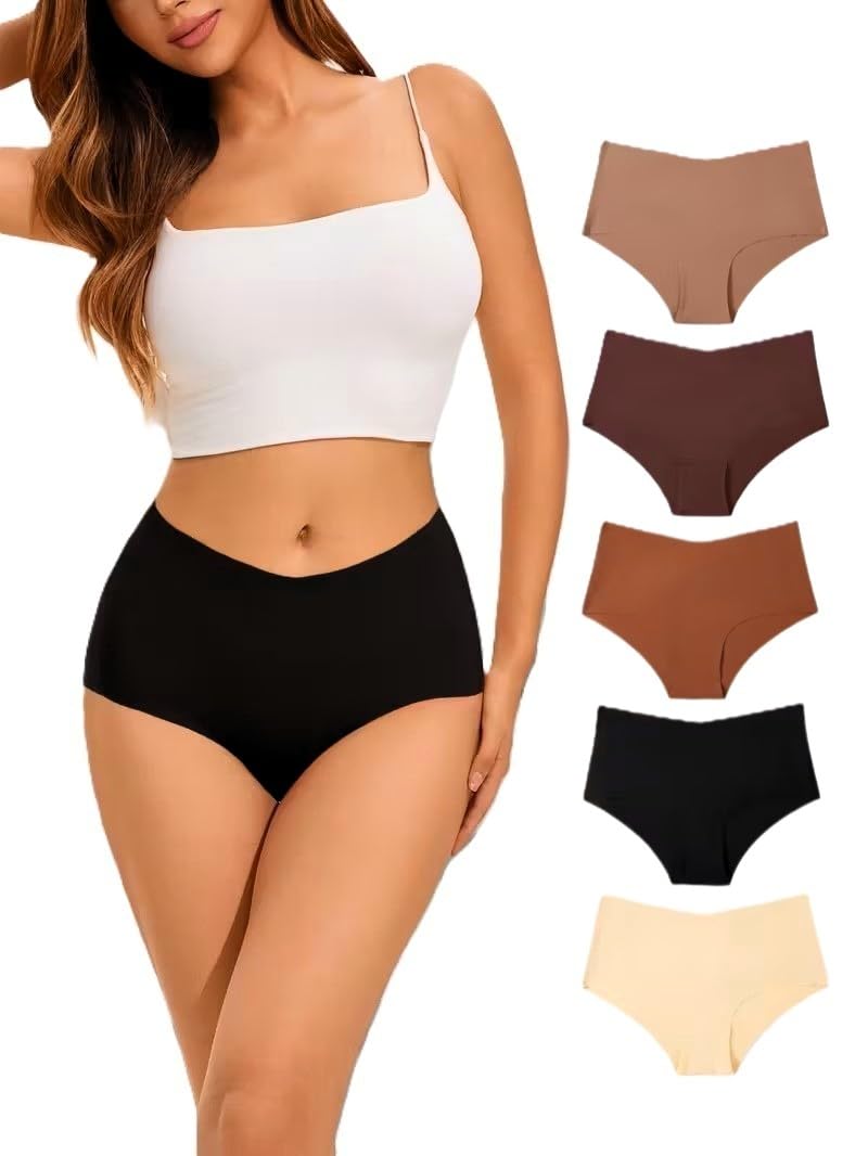 Women’s Seamless Ice Silk Hipster Panty | No VPL Mid Rise Soft Stretch Underwear | Ice Silk Seamless Panty for Women Daily Use | Hipster Seamless Panties (Pack of 5)