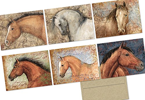 Note Card Cafe All Occasion Greeting Card with Kraft Envelopes | 36 Pack | Blank Inside, Glossy Finish | 6 Various Honorable Horses Designs | Bulk Set for Grandson, Corporate, Friends