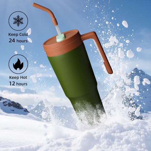 Image of Konokyo 40 oz Tumbler with Handle and Straw, Insulated Water Bottle