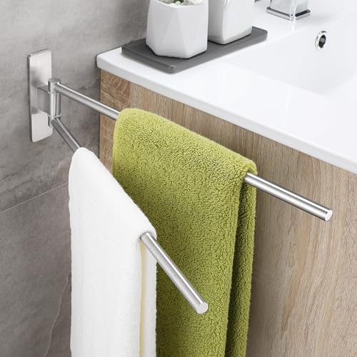 OETAMS Porta Asciugamani Bagno Senza Foratura, Portasciugamani Girevole a 180°, Porta Asciugamani Adesivo, Doppio Portasciugamani in Acciaio Inox, Argento