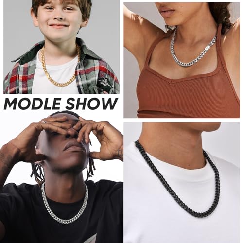 VNOX Cross Necklace for Men - Solid Silver/Gold Plated/Black Mens Cuban Link Chain Stainless Steel Necklaces, Cool Religious Christian Jewelry Gifts3