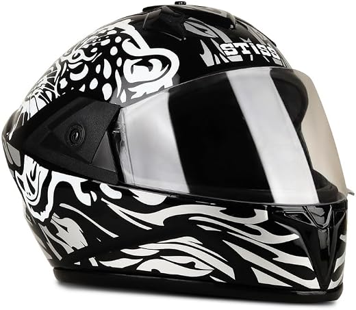 STiSS ISI Certified Full Face Gloss Finish Helmet for Men and Women with Clear Visor(Grey)