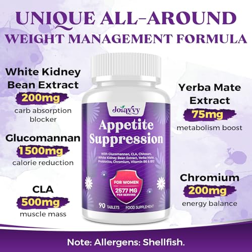 Appetite Suppressants for Women, Natural Fat Burner That Work Fast, High Dose in Glucomannan Konjac Root, Green Tea Extract for Weight Management, Metabolism Booster, Keto Friendly (90 Tablets) - Image 4