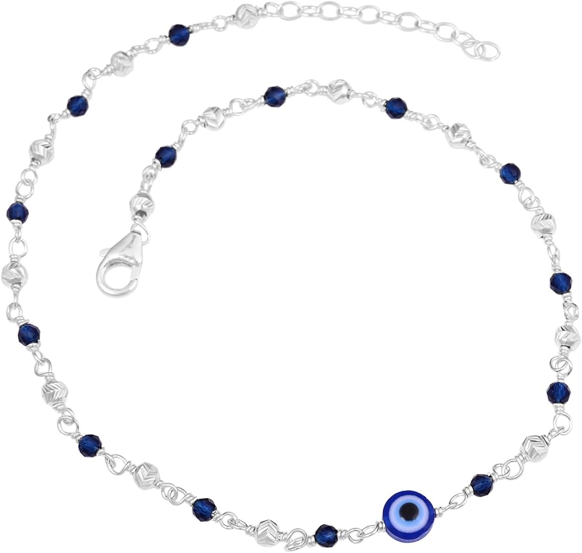 925 Sterling Silver | Blue Eye Anklet | Evil Eye (Single Anklet) | Adjustable Chain | 925 Hallmarked | Gift for Her | Rakhi Rakshabandhan Gifts for Women Bhabhi and Girls