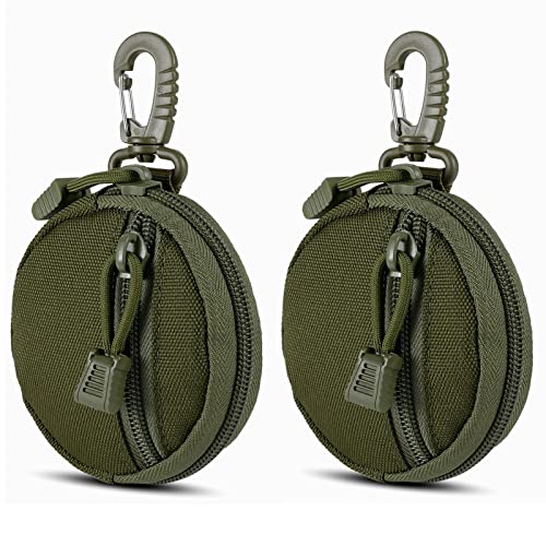 FRTKK 2 Pack Tactical Compact EDC Pouches, Military Molle Utility Pouch Organizer Pouch, Coin Purse Keychain Pocket Credit Card Holder Waist Pack (Army Green)