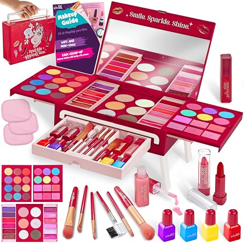 Star Princess Kit de Maquillaje Lavable No Tóxico para Niñas - Juego de Simulación - Regalo de Cumpleaños para Edades 3-10 Años