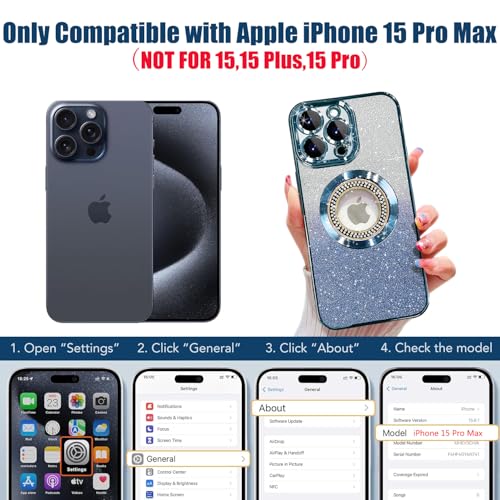 Image of Misscase for iPhone 15 Pro Max Magnetic Case Compatible with MagSafe,Full Protection Slim Shockproof Anti-Scratch Glitter Case with Camera Lens Protector Logo View Dust-Proof Net for Women Blue