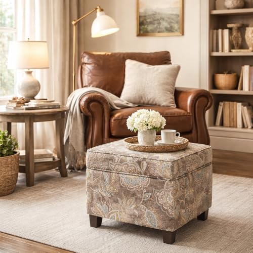 Image of HomePop 18 inch Classic Square Storage Ottoman - Gray Floral