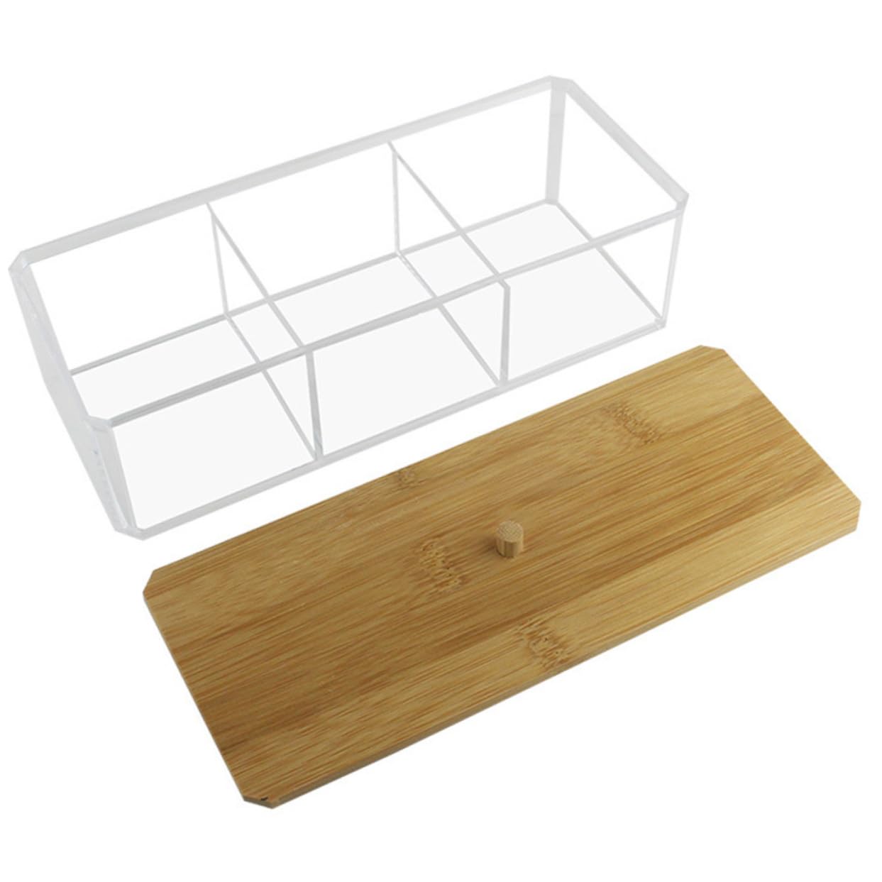 Gatuida 4stücke Compartment Organizer Mit Elegantem Bambusdeckel Fach Aufbewahrungsbox Für Wattestäbchen Und Kosmetik Transparente Acrylmaterial Für Badezimmer Und Schminktisch