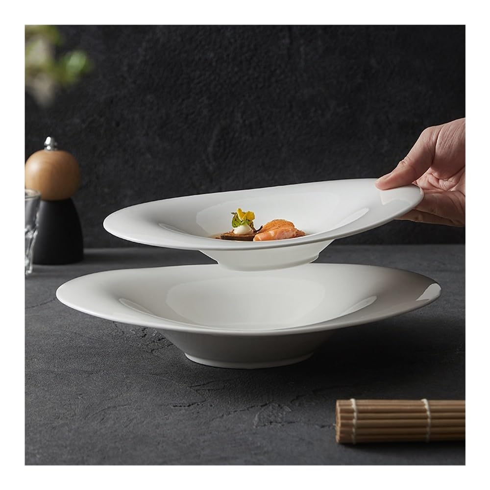 Talerze Obiadowe Gruby biały ceramiczny talerz do serwowania - sałatka z sushi, makaron, zupa(25.8cm)