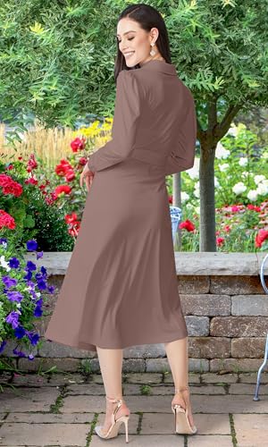 Image of KOH KOH Womens Long Sleeve Flowy Wrap Collar Fall Modest Office Midi Dress