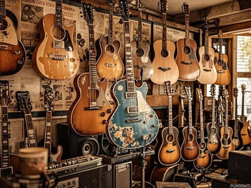 PUAGEMTI Vintage Guitars Musical Instrument Diamond Art 5D Diamond Painting