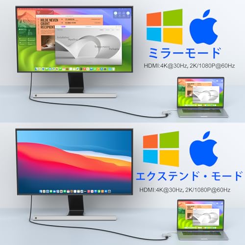 【2025安定高速版】USB Type C HDMI アダプタ 3-in-1 USB-C ハブ [4K解像度 HDMIポート+USB 3.0ポート+PD100W急速充電ポート] タイプc HDMI 変換 アダプタ Switch、MacBook Air/Pro、iPad Pro/Air/Mini、Samsung Galaxy S20/S10およびその他のUSB Cデバイスに対応- スライバー