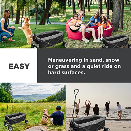 Creative Outdoor Wagon for Kids Push Pull Collapsible Stroller Folding Cart for Cargo, Supports uptov150lbs Weight Capacity | All Terrain | Beach Park Garden Sports & Camping (Black/Gray)