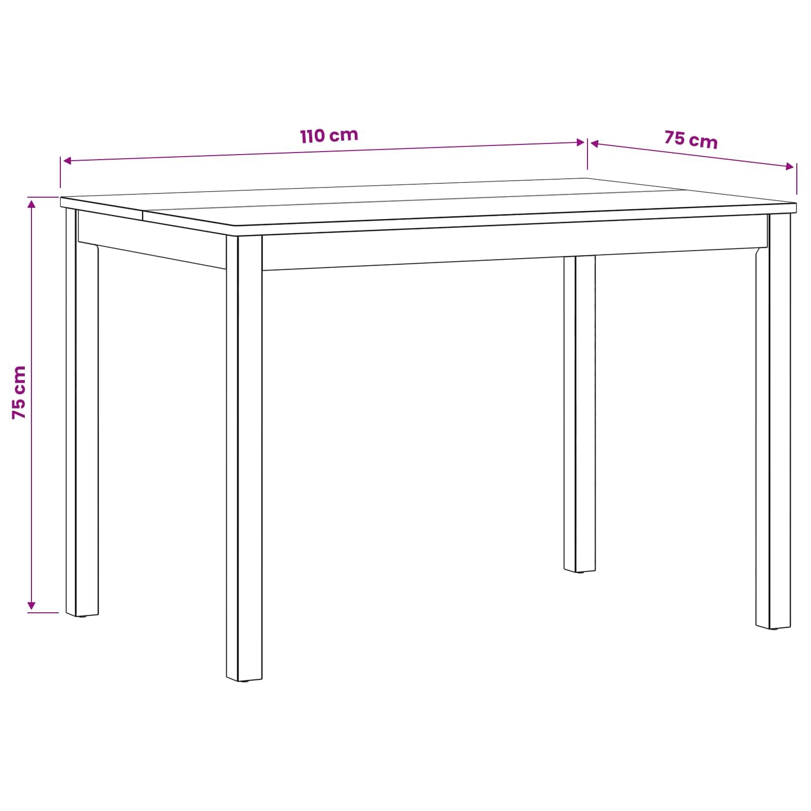 Stół do jadalni z litego drewna dębowego 110 x 75 x 75 cm, prostokątny stół kuchenny ze stabilnymi nogami do jadalni i salonu