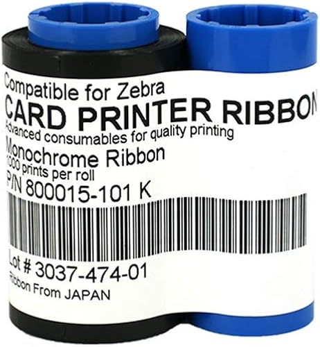 800015-101 Cinta monocromática negra para impresoras de tarjetas Zebra P330i P420i P430i, 1000 impresiones