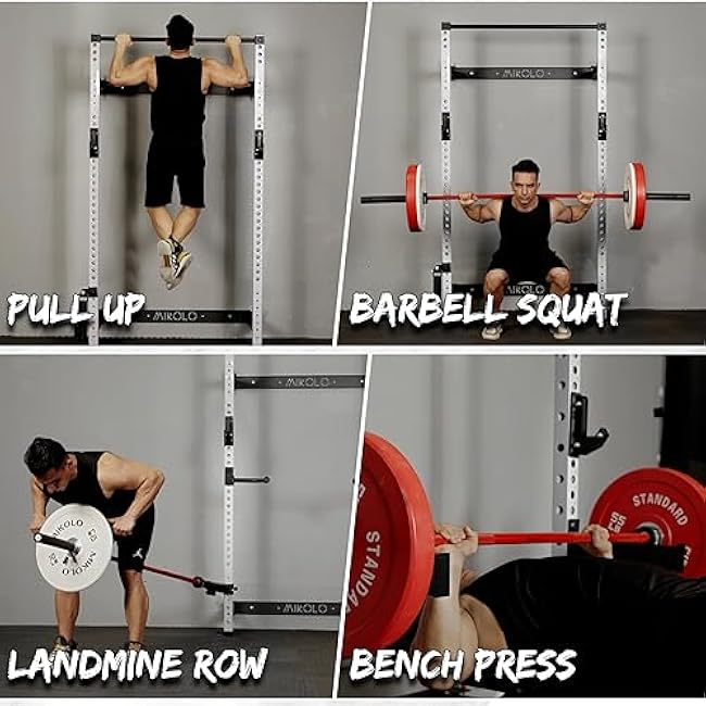 Mikolo Wall Mounted Squat Rack, Folding Power Rack with Lat Pulldown & Cable Crossover System, Power Cage with Pulley System for Home Gym