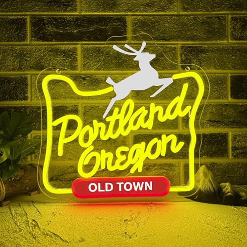 Image of Mutank Portland Oregon Neon Sign, Iconic City Neon Light USB Powered LED Dimmable, for Portland Themed Room Decor Game Room Man Cave Home Bar Decor(12.9 * 12.5 In)