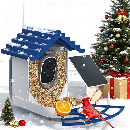 Smart Bird Feeder with Camera Solar Powered & AI Bi rd Identification, 2.4Ghz WiFi Bird feeders for Outdoors, 2K Live Video, Nstant Arrival Alerts - Best Gifts for Bi rd Lovers（Indigo Blue）