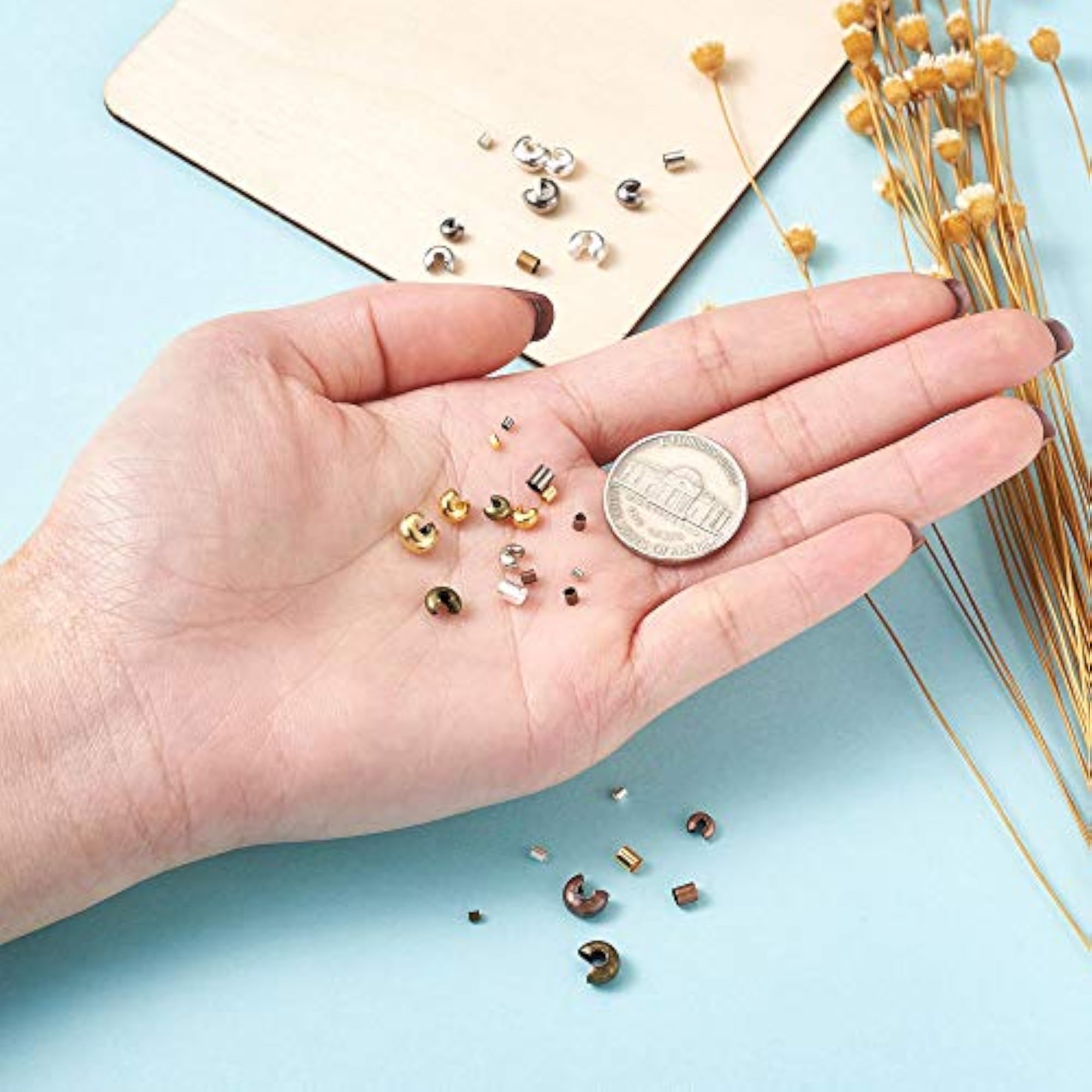 1440pcs Brass Crimp Beads Knot Covers for DIY Jewelry Crafts