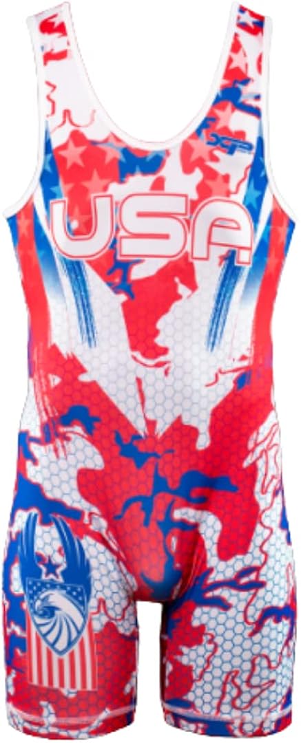 Red white and blue wrestling singlet Clearance