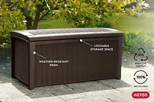 Keter Borneo 110 Gallon Resin Deck Box-Organization And Storage For Patio Furniture Outdoor Cushions, Throw Pillows, Garden Tools And Pool Toys, Brown #TOP4