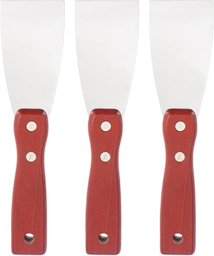 Miniatura 1 de uxcell Raspador de masilla de 2 "acero inoxidable masilla cuchillos mango de madera para yeso masilla 3 piezas