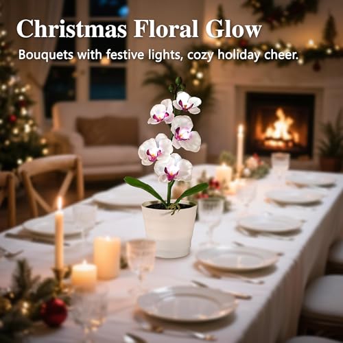 Image of Artificial White Phalaenopsis Orchid Flower Lamp, Flower Night Light for Bedroom Wedding Bar Coffee Shop Decor, Gifts for Women Mom Grandma Friend Birthday Christmas Valentines Mothers Day