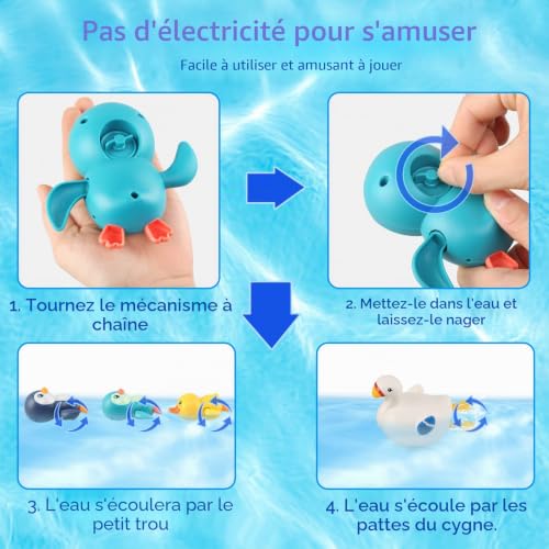 BelleStyle Jouet de Bain Bébé, Jouets Bain Flottants pour Baignoire, Piscine - Jeu de Animaux Jouet de Piscine Nouveau-né Douche Jouet pour Bebe Enfants 1 2 3 4 Ans - 2 Pingouins, 1 Cygne et 1 Canard – vue 5