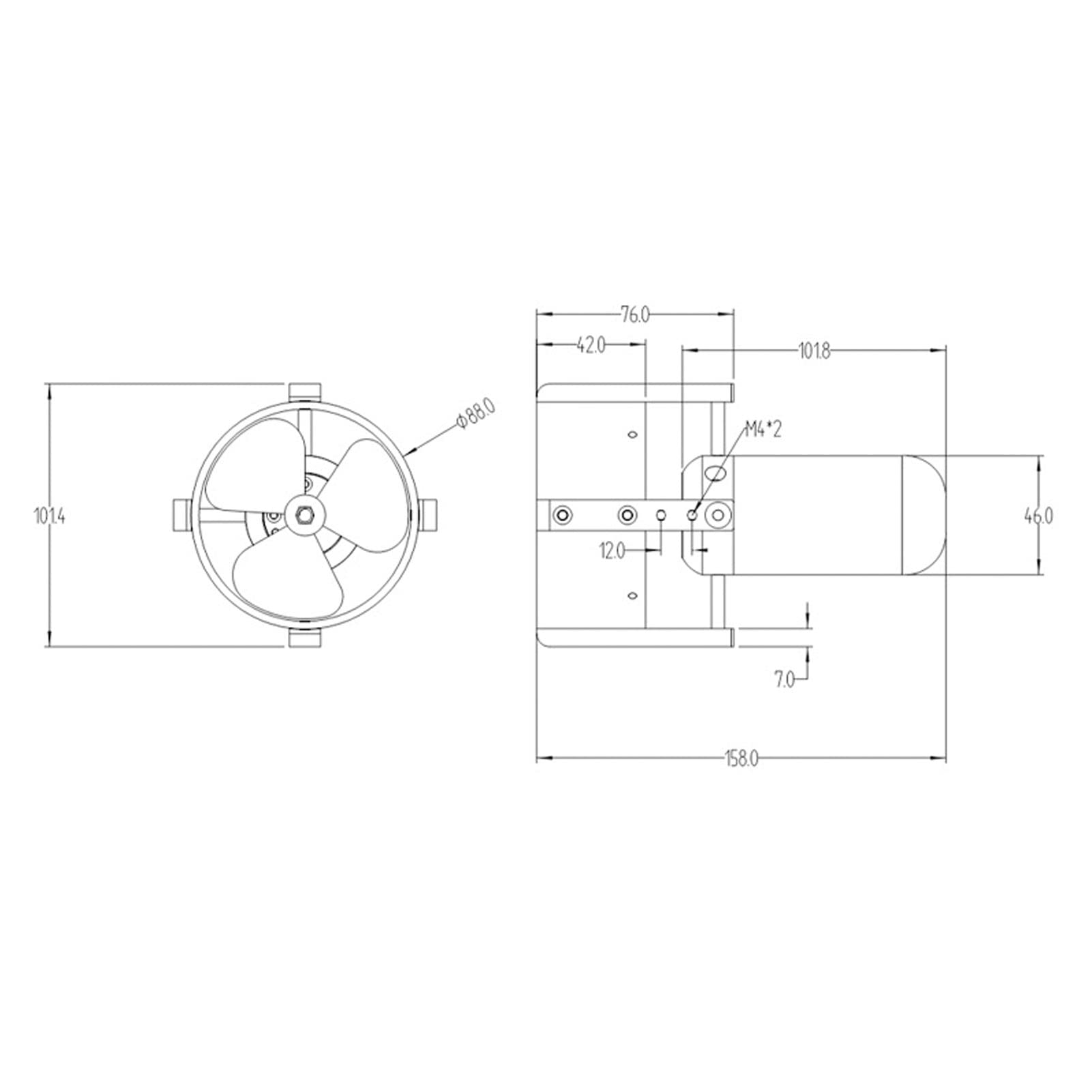 KYI 5T 3P Unterwasserstrahlruder, Vollständig Versiegelter Bürstenloser CNC-Aluminiummotor mit Wasserdichtem Polyurethankabel, für RC-Boot-ROV-Tragflächenboote (CW)