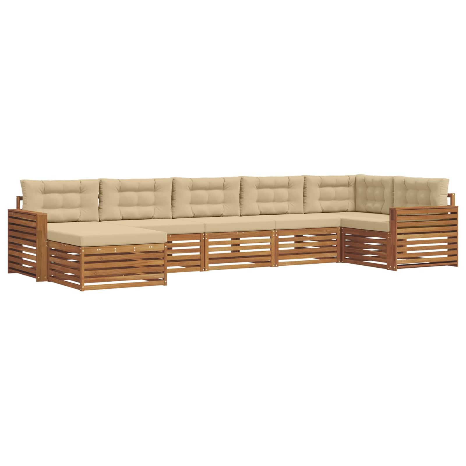 vidaXL Zestawy sof 7 pcs Naturalny i Beżowy Lite Drewno Akacji, Ogród, Wygodny zestaw wypoczynkowy, Siedzenie na zewnątrz, Patio, Nowoczesny taras, Meble wygodne